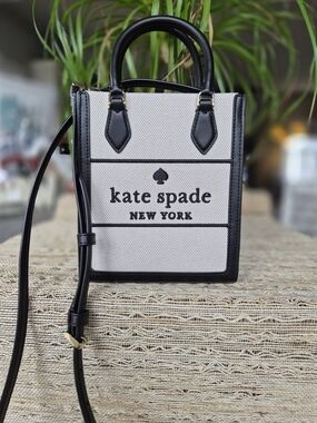 kate spade Black & Cream Mini Canvas Crossbody Tote